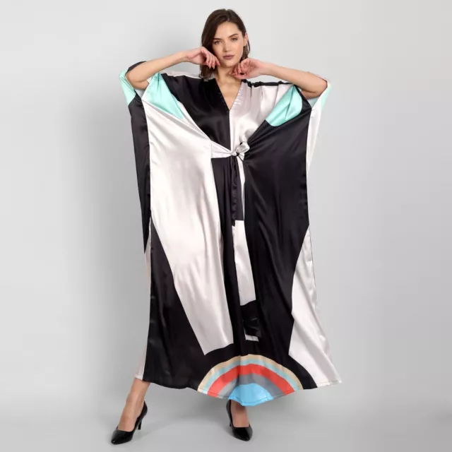 Kaftan Full Long Women Tops Length Oversize Satin Silk Maxi Dress Plus Size