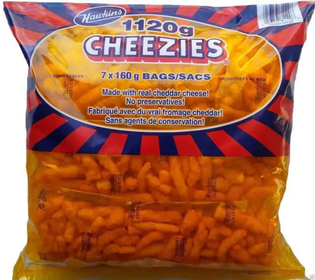 CANADIAN Hawkins Cheezies 1120G /39.5 Ounces-7x160 gram Bags Made In Canada