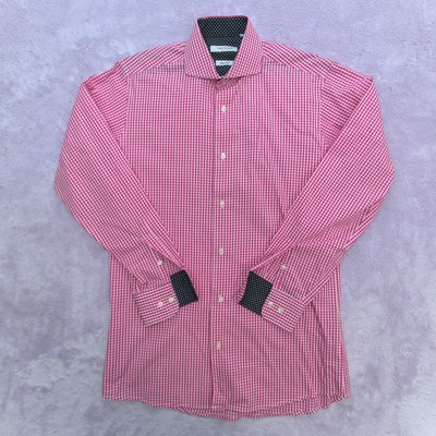 Isaac Mizrahi Mens Button Up Slim Long Sleeve Shirt Adult 15 32/33  Red Gingham
