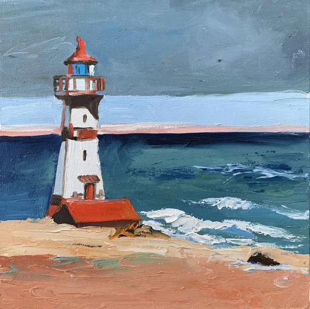 Lighthouse. Seascape, landscape.. ORIGINAL OIL PAINTING.