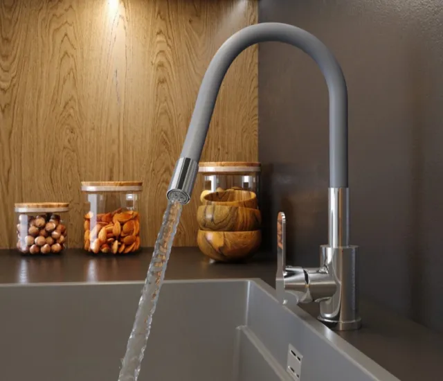 Wasserhahn grau Wasserhahn flexibler Auslauf Messing Körpermixer Spüle Waschbecken Küche Bad Wasserhahn
