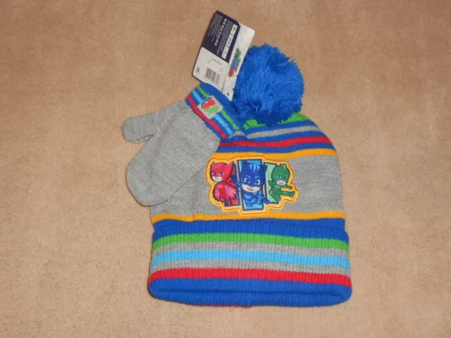 New, Pj Masks Beanie Stocking Hat And Mitten Set, Size 2T-5T