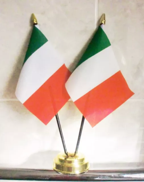 ITALY X2 TABLE FLAG SET 2 flags plus GOLDEN BASE ITALIAN