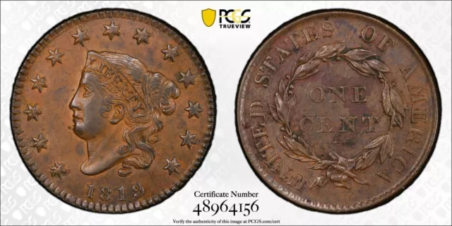 PCGS AU 1819 Coronet Head Large Cent early copper no attribution Rare Variety?