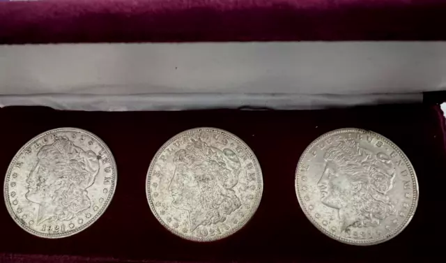1921-PDS 3 Coin Morgan Dollar Set with Case