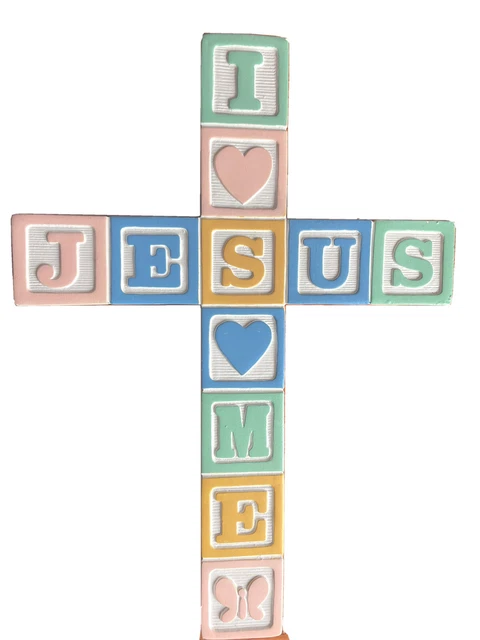 Ceramic Cross-I Love Jesus Jesus Loves Me Baby Blocks Nursery, Pastel Colors