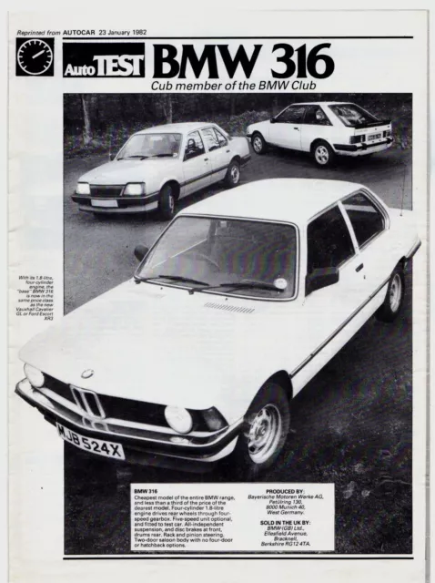 BMW 316 E21 Road Test 1982 UK Market Foldout Brochure 3-Series Autocar FAIR