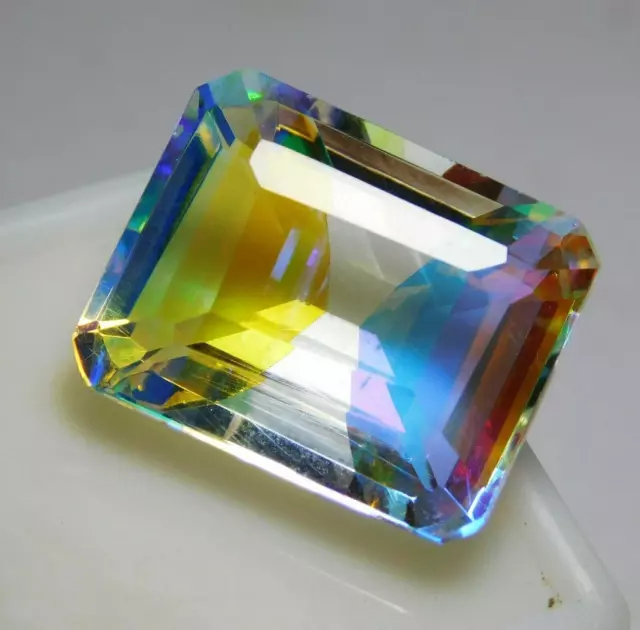 GIE Certified 13.75 Ct Natural Mystic Quartz Rainbow Emerald Cut  Loose Gemstone