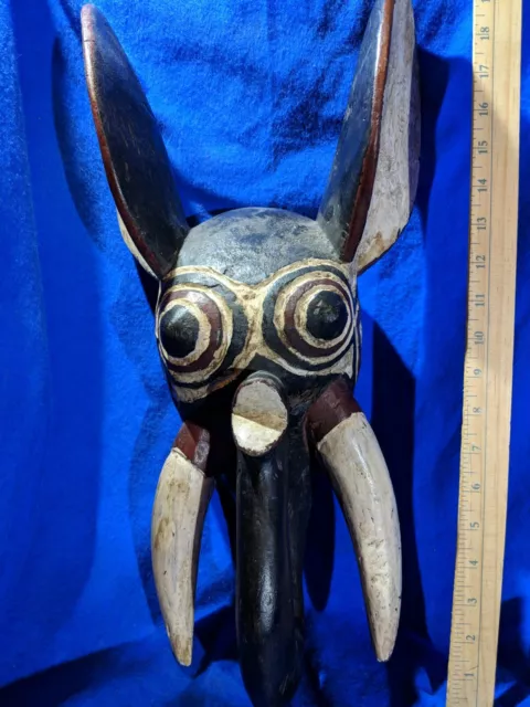 Elephant Mask with Beautiful Painted Details — Authentic Carved Wood African Art