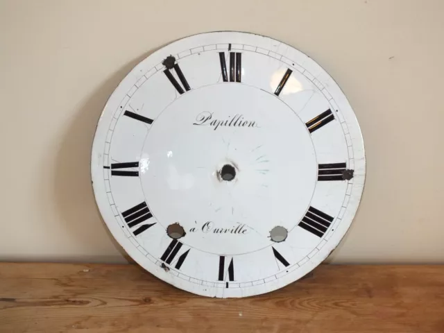 + Ancien cadran de pendule ou horloge émaillé Papillion à Ourville (en Caux) +