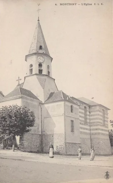 CPA 77 BRIE Env Melun Fontainebleau Moret MONTIGNY s/ Loing L'Eglise 1900 animée