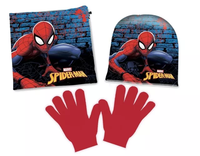 SET- BERRETTO o ZUCCOTTO - SCALDACOLLO - GUANTI - SPIDERMAN - UOMO RAGNO VARIE T