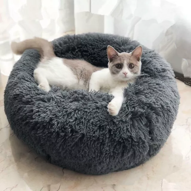 Fluffy Plush Pet Bed Dog Cat Round Cuddler Cushion Mat Puppy Calming Kennel Nest 11
