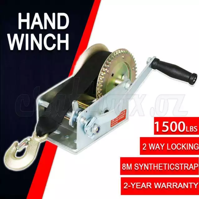 1500LB/680KG Hand Winch Synthetic Strap Boat Trailer Auto Car Truck Steel 2-Ways