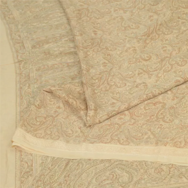 SANSKRITI VINTAGE SAREES Indian Beige Pure Silk Printed Sari Soft Craft ...