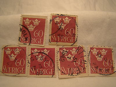 Sweden Stamp 1939 Scott 282 A56 Red 60 Crowns Set of 6