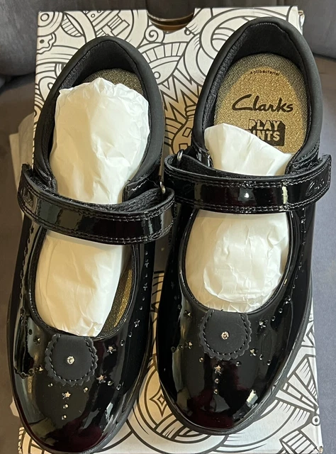 CLARKS MAGIC STEP Bar Girls School Shoes Black Patent Size UK 13F