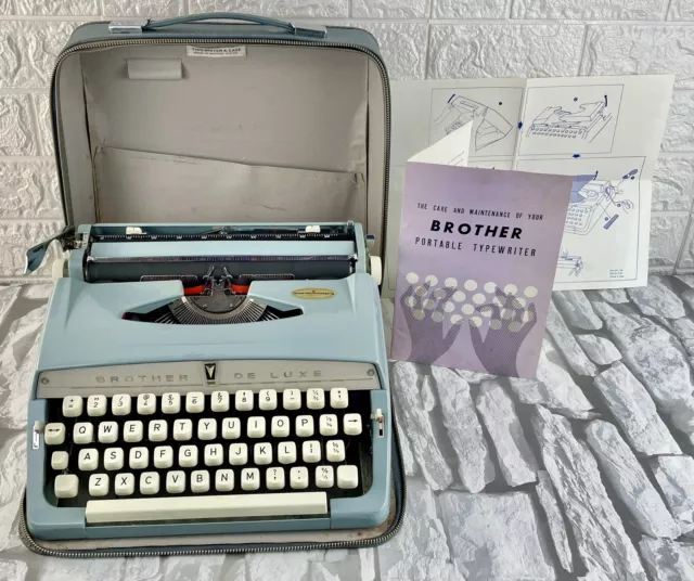 Vintage Brother Deluxe portable typewriter with hard case Mid 1960s