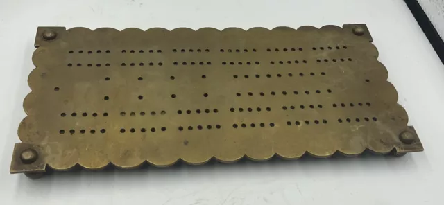 Antique Vintage Solid Brass Cribbage Game Scoring Board