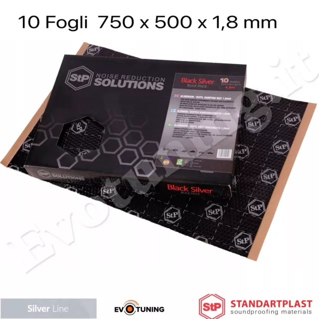 10 Fogli STP Black Silver Insonorizzante Antivibrante Pannello 750x500x1,8mm