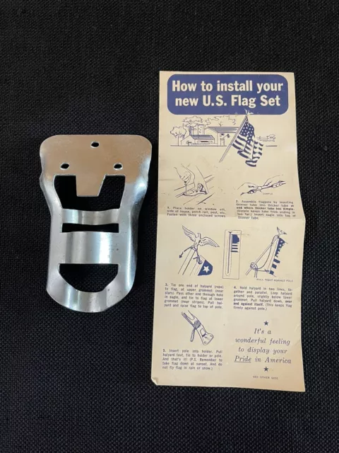 Vintage Steel 3/4" Flag Pole Holder Bracket. Includes Original Instructions.