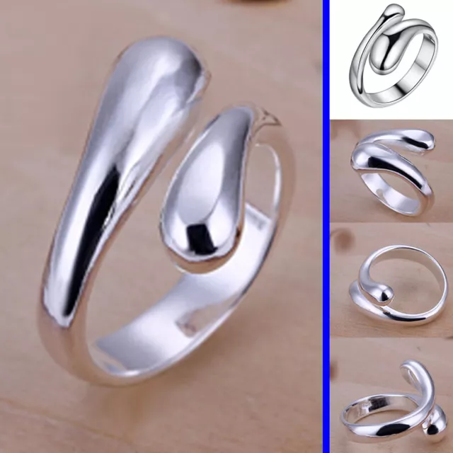 925 Sterling Silver plated Adjustable Finger Ring Teardrop Thumb Band Fashion UK