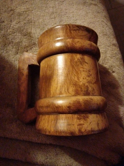 Vintage RARE Wooden Tankard Beer Mug Stein Handled Cup.