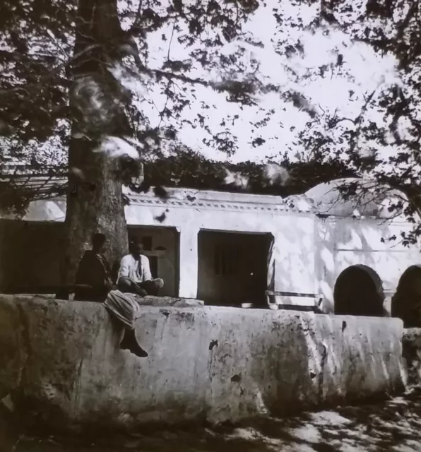 "From Algeria" (2 Men Sitting in Front of Building), Magic Lantern Glass Slide