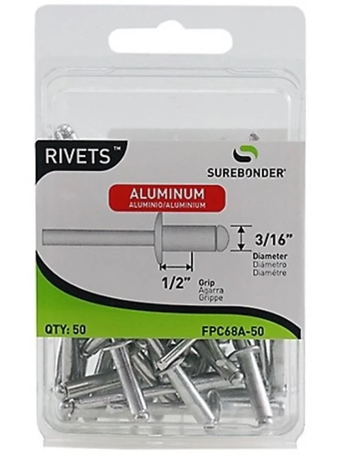 Surebonder FPC68A-50 3/16 in. Diameter Long Aluminum Rivet, 50-Pack