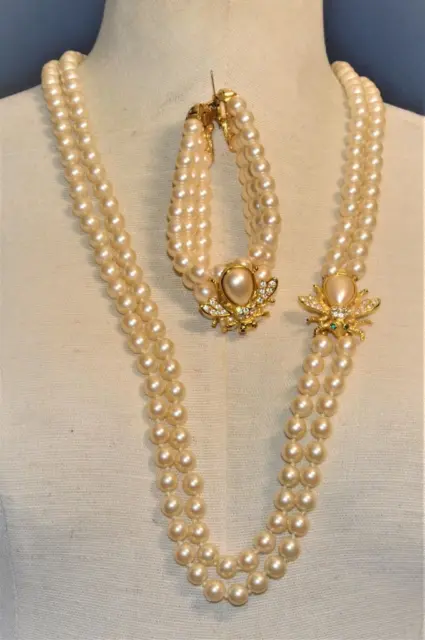 Joan Rivers Faux Perles Transparent Faux-Diamants Beetle Fermoire De 28 "