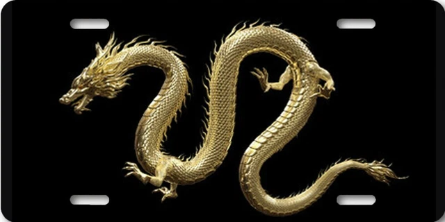 GOLDEN DRAGON license plate spiritual art aluminum car tag collectible