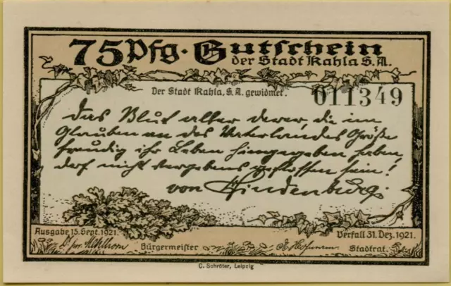 4782: 3 Stück Banknoten Notgeld 75 50 25 Pfennig Stadt Kahla 1921