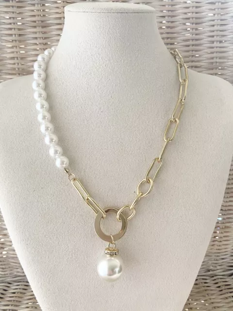 Damenkette Statement Perlenkette Modeschmuck Goldfarben Halskette Gliederkette