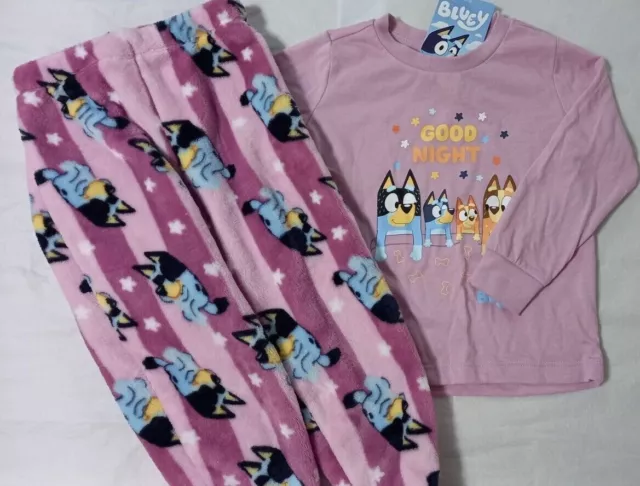 BLUEY Girl Licensed pj pyjamas pajamas set knit top polar fleece pants size 3