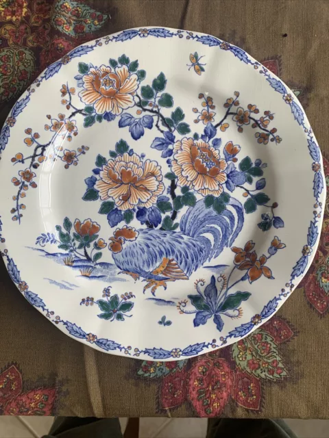 Gien France Faience Coq et Pivoines 10" Plate Chicken + Peonies RARE Crazed