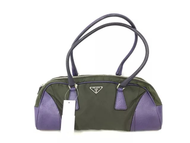 Prada Nylon & Tessuto Leather Purple Green Black Gym Tote Bag Authentic