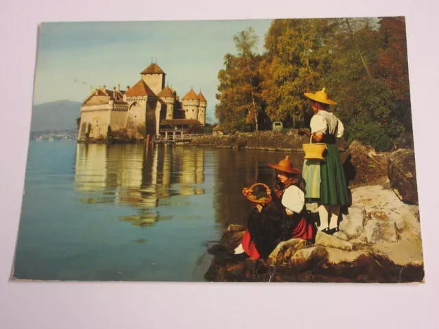 CP CARTE POSTALE SUISSE VAUD CHATEAU de CHILLON DAMES en COSTUME VAUDOIS