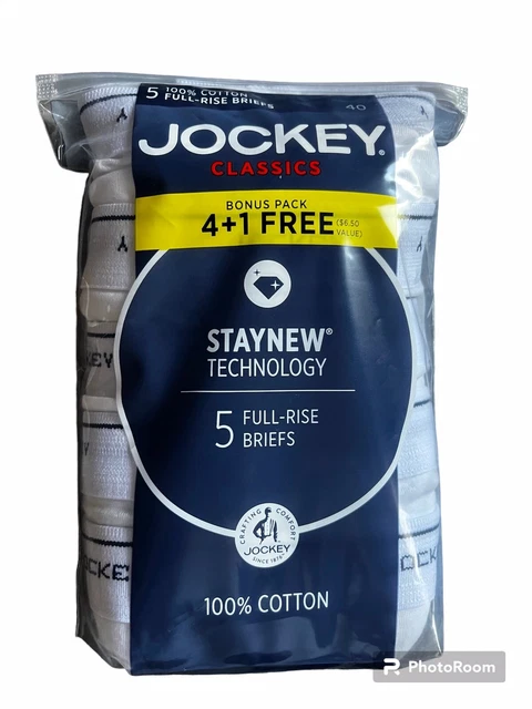 New Sealed JOCKEY CLASSIC briefs 5 pk. Full Rise 100% Cotton Staynew Tech. sz 40