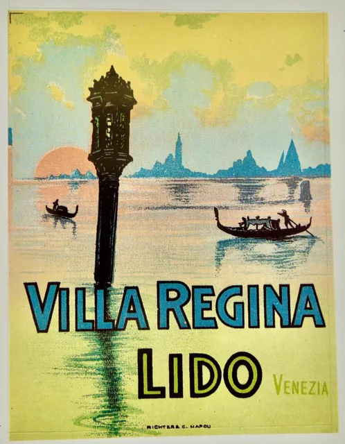 Villa Regina  Lido Venezia  Venice Italy - Vintage Travel Luggage Label Sticker