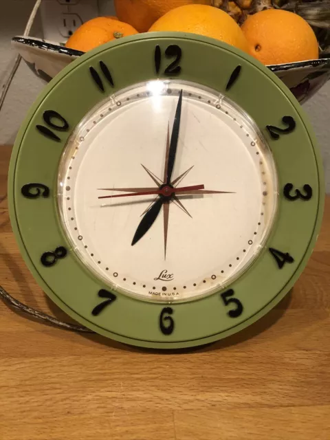 Vintage MCM ROBERT SHAW Atomic Lux Electric CLOCK, Green, Mid Century Mod WORKS