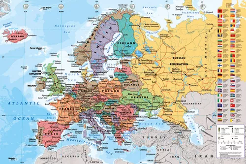 Map Of Europe Poster (61X91Cm) Educational Wall Chart Picture Print New Art