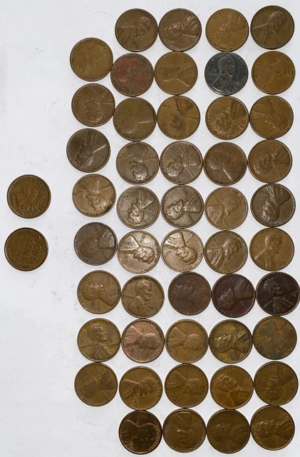 1 US Lincoln Wheat Cent Penny Roll 1908 IHC/1909 VDB (50 Coins) Old Vintage 8