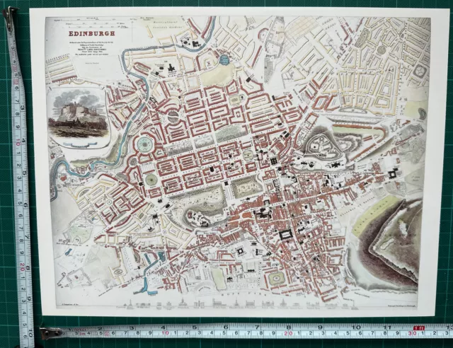 Old Antique Victorian Historic picture map Edinburgh 1800's 1830s  SDUK Reprint