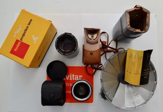 Lot Vintage Camera Gear GE Exposure Meter Vivitar 2x2 Kodak Lens Flashunit