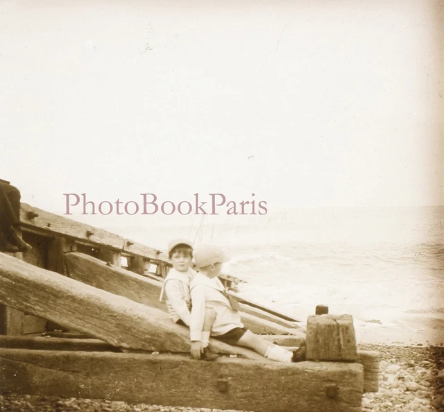 France Famille à la plage c1930 Photo Plaque Stereo Vintage V33L19n