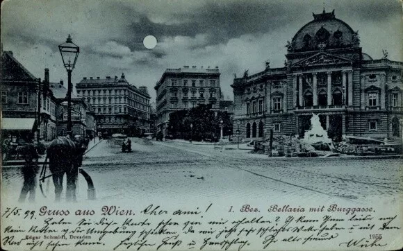 Mondschein Ak Wien 1. Innere Stadt, Bellaria mit Burggasse, Pferd - 4270336