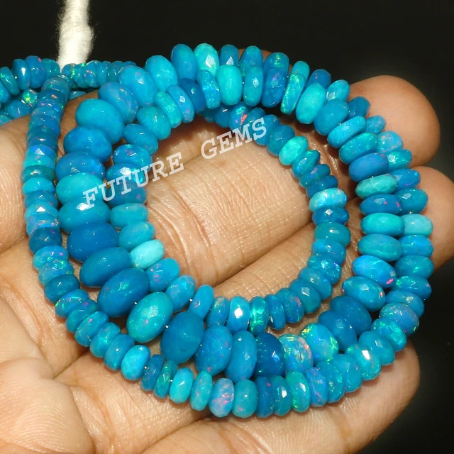 Äthiopische Opal Perlen Handgemacht Schmuck Facettiert Halskette Np 96