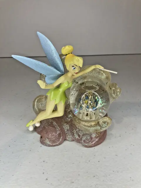 Disney Tinkerbell With Wand Overlooking The Magic Kingdom Sparkling Snow Globe