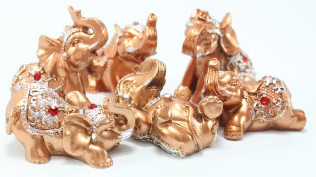 Set of 6 Gold Lucky Elephants Statues Feng Shui Figurine Home Decor Gift 3