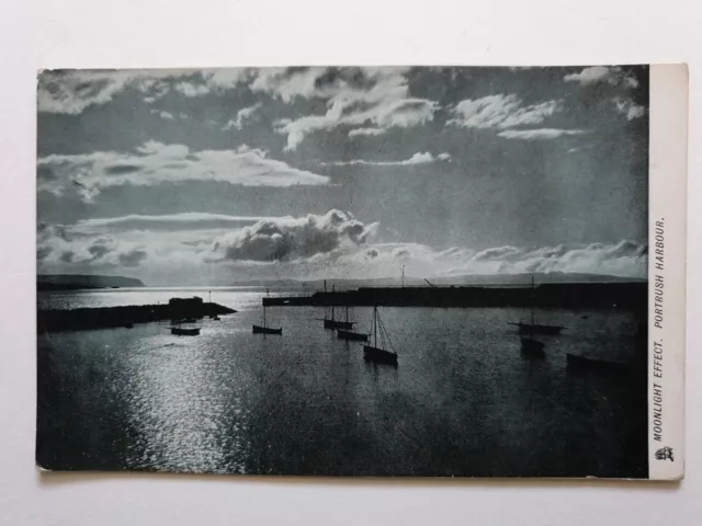 Moonlight on Portrush Harbour, County Antrim, Northern Ireland, Old Postcard